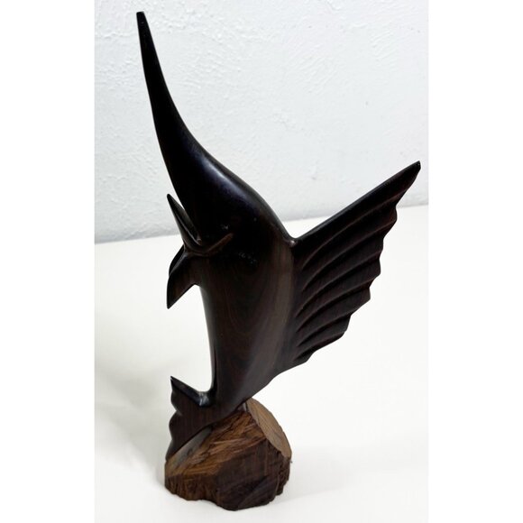 14" Wood Carved Sailfish Ironwood Striped Sculpture Beach Tropical Decor EUC - Picture 6 of 9